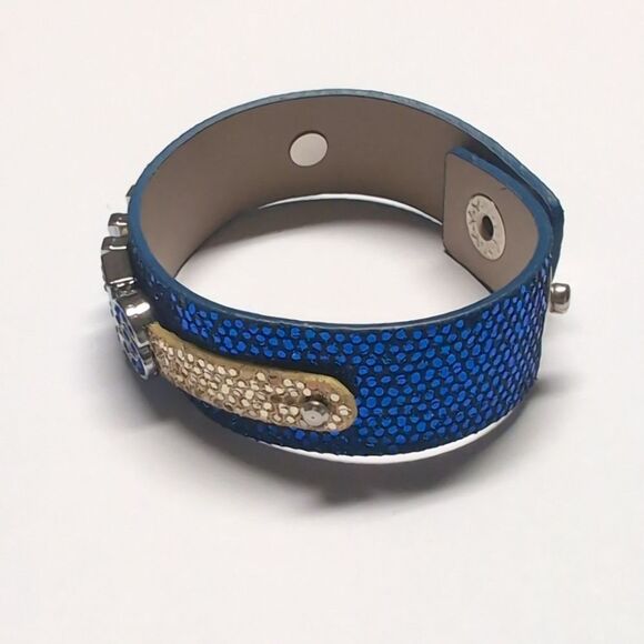 300 Sparky Yellow and Blue Silver with Rhinestones BLUES Cuff Bracelet - Picture 4 of 6